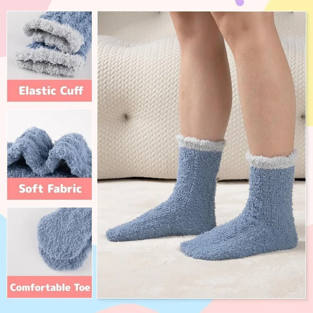 Women's1 Multi 5 Pairs Fuzzy Socks for Warm Fluffy Cozy Winter Soft Home Slipper